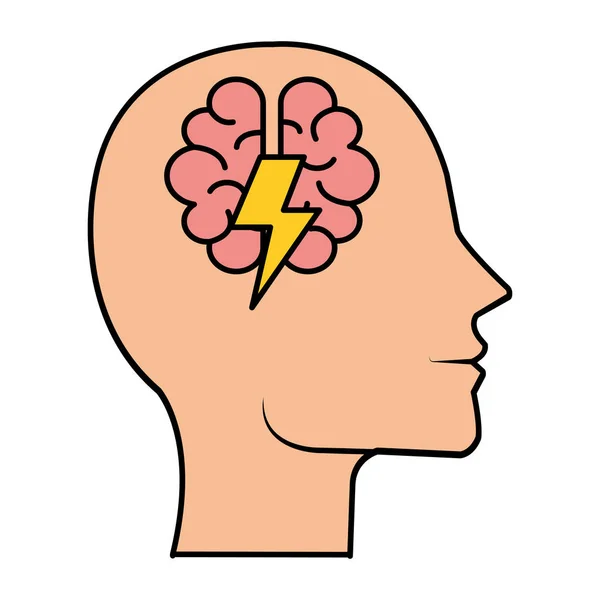 Perfil con el cerebro y la potencia de rayos — Archivo Imágenes Vectoriales
