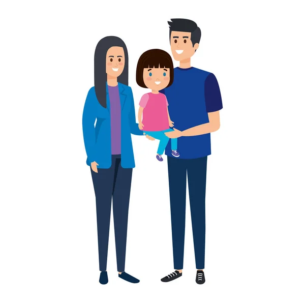 Padres pareja con hija personajes — Vector de stock