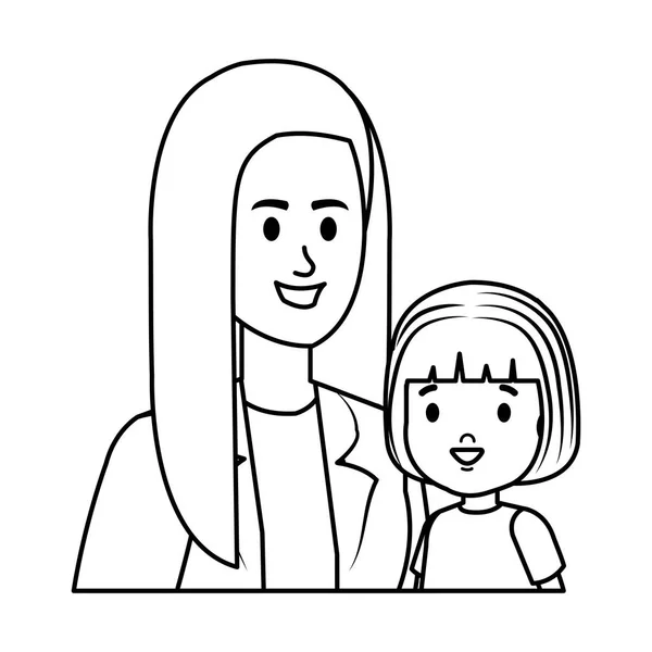 有小女儿的年轻母亲 — 图库矢量图片