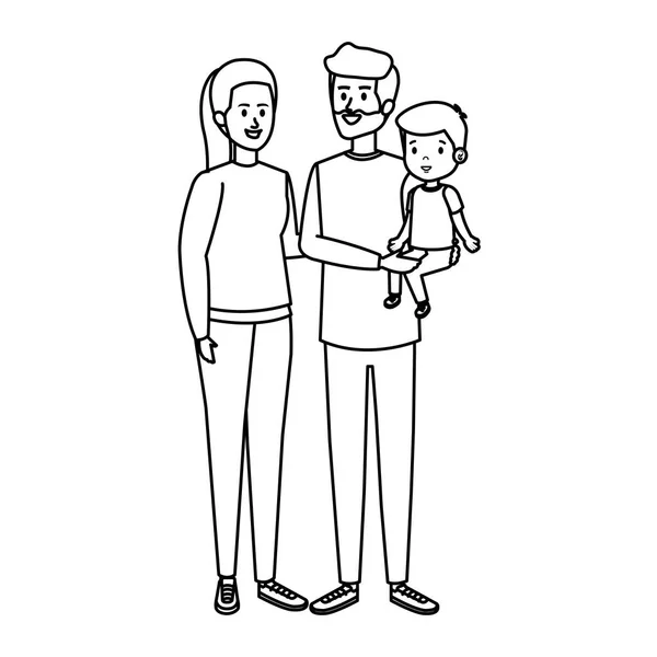 Padres pareja con hijo personajes — Vector de stock