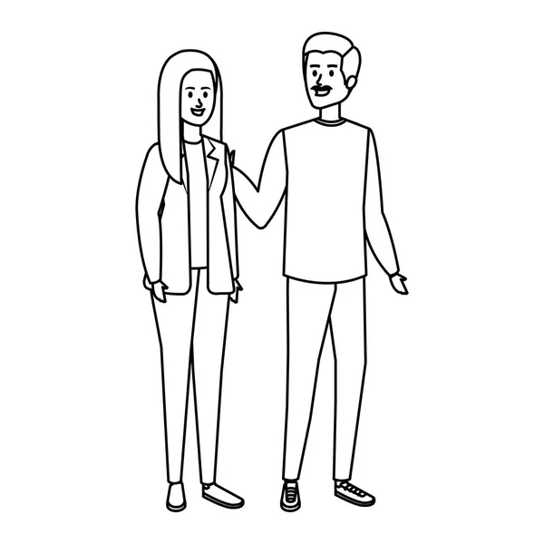 Jóvenes avatares pareja personajes — Vector de stock