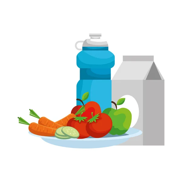 Dish with salad and beverages — Stock Vector