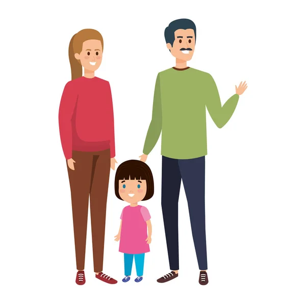 Parents couple with daughter characters — Stock Vector