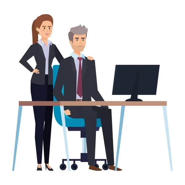 Pareja de negocios en el lugar de trabajo — Vector de stock