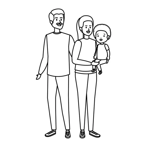 父母夫妇与儿子字符 — 图库矢量图片