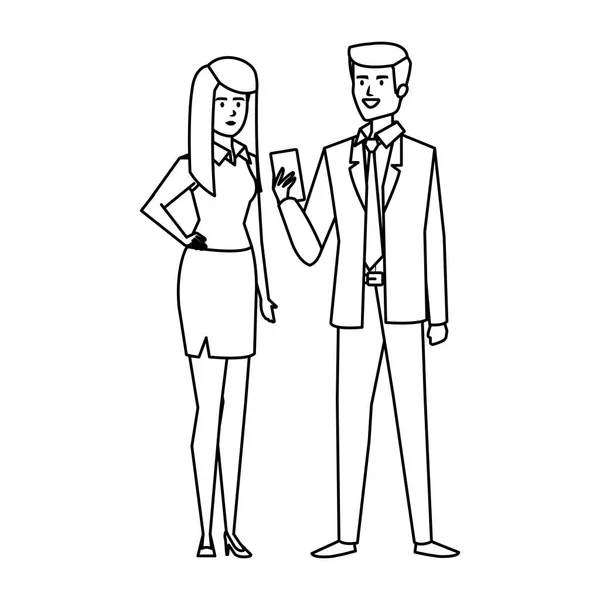 Pareja de negocios llamando con smartphone — Vector de stock