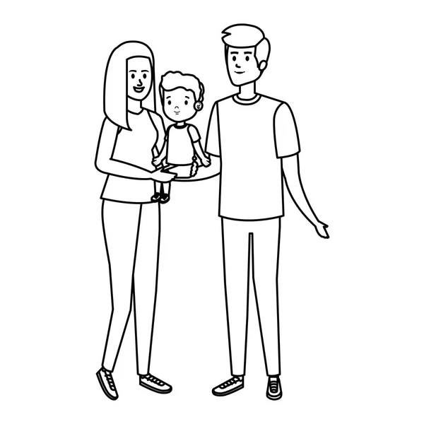 Couple de parents avec fils personnages — Image vectorielle