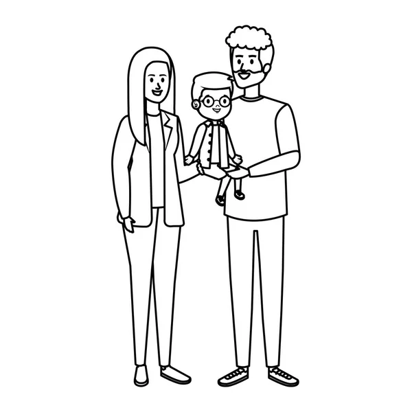 Padres pareja con hijo personajes — Vector de stock