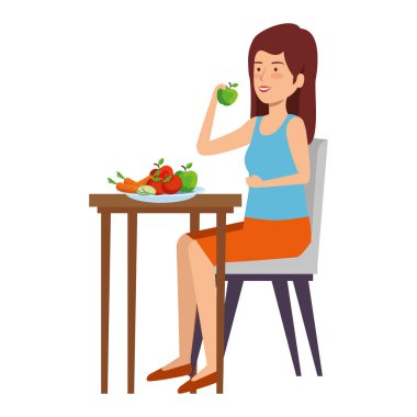 woman eating healthy food in table