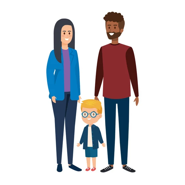 Interracial padres pareja con hijo caracteres — Vector de stock