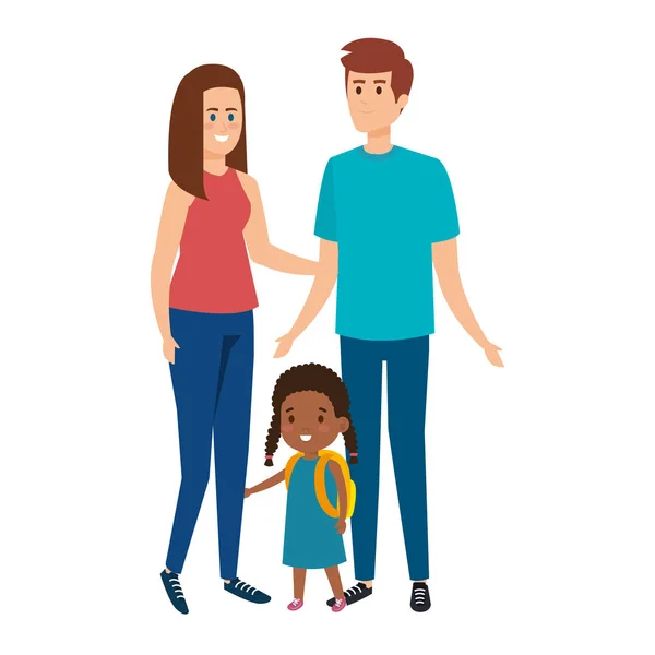 Interracial padres pareja con hija caracteres — Vector de stock