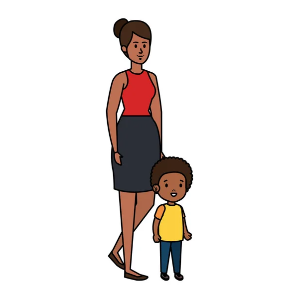 Afro mother with little son characters — Stock Vector