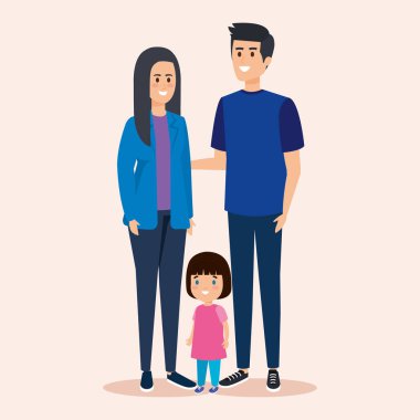 Kızı ve sıradan kıyafetleri olan kadın ve erkek.