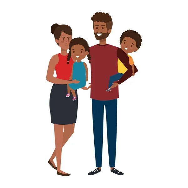 Afro pais casal com filha e filho personagens — Vetor de Stock