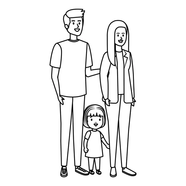 Couple de parents avec des personnages fille — Image vectorielle