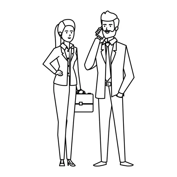 Casal de negócios chamando com smartphone — Vetor de Stock
