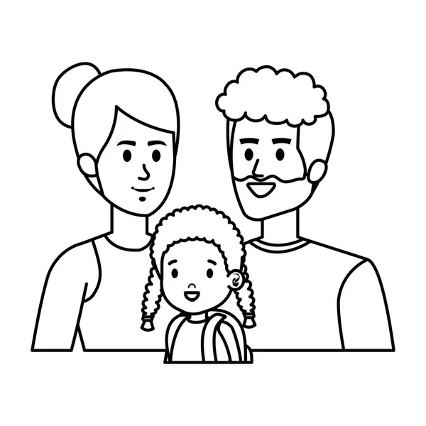 Couple de parents avec des personnages fille — Image vectorielle