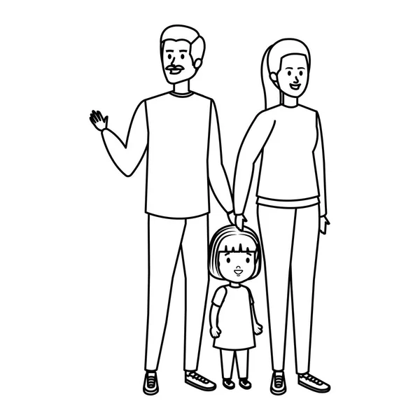 Föräldrar par med dotter tecken — Stock vektor