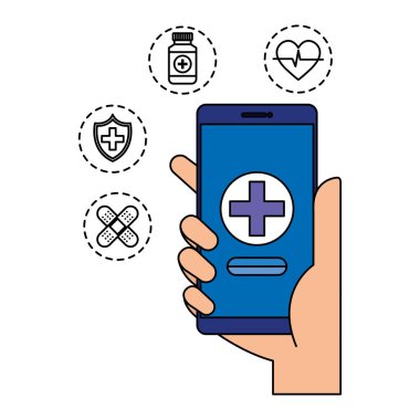 elle akıllı telefon kullanarak cep telefonu simgeleri