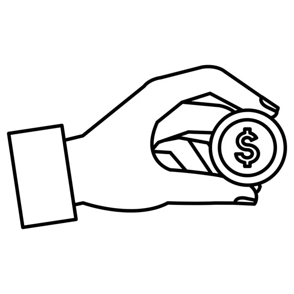 Hand med mynt pengar isolerade ikonen — Stock vektor
