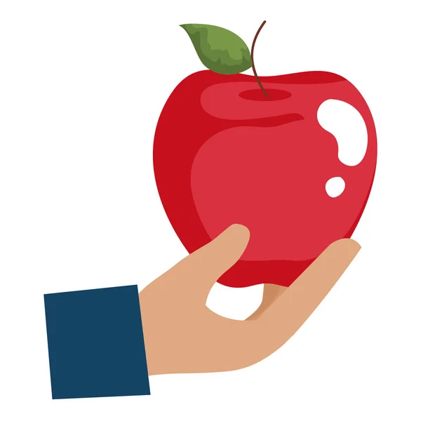 Hand met appel vers fruit icoon — Stockvector