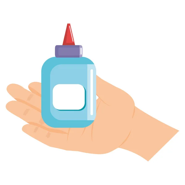 Hand with glue bottle isolated icon — Stock Vector