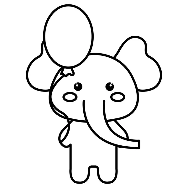 Elefante lindo con globo helio kawaii carácter — Archivo Imágenes Vectoriales