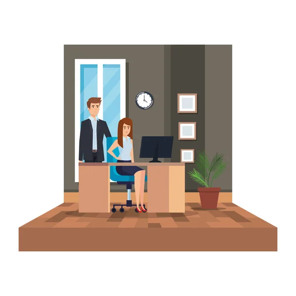 Zakelijke paar in de office-scene — Stockvector