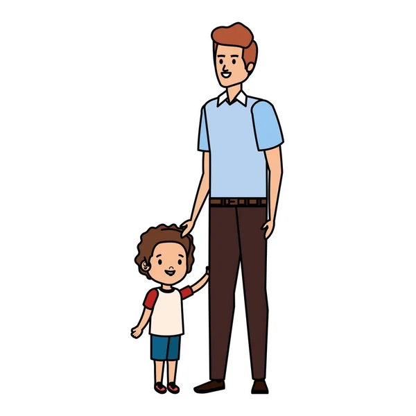 Pai jovem com personagens filho —  Vetores de Stock