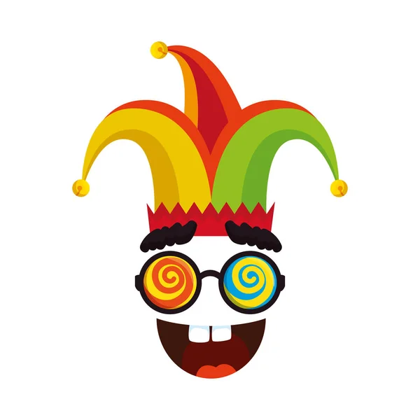 小丑帽子与眼镜和微笑傻瓜天图标 — 图库矢量图片