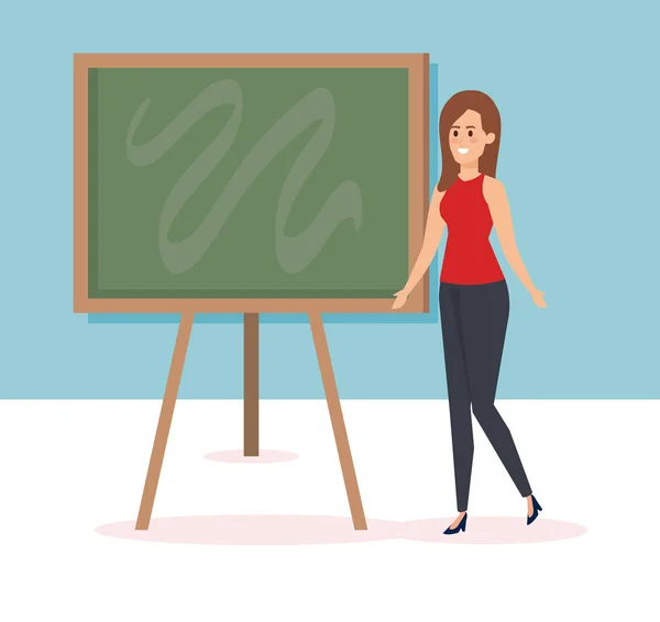 Vrouw leraar met schoolbord en blouse met jean — Stockvector