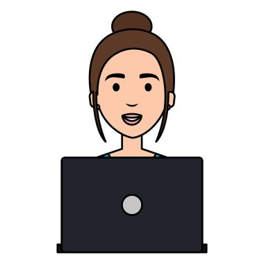 Laptop avatar karakter ile güzel bir kadın