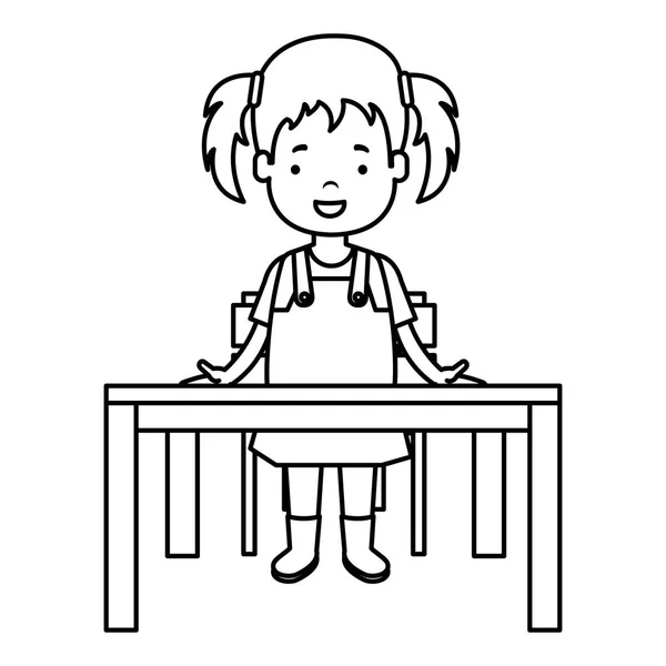 Κοριτσάκι που σπουδάζει στο σχολικό γραφείο — Διανυσματικό Αρχείο