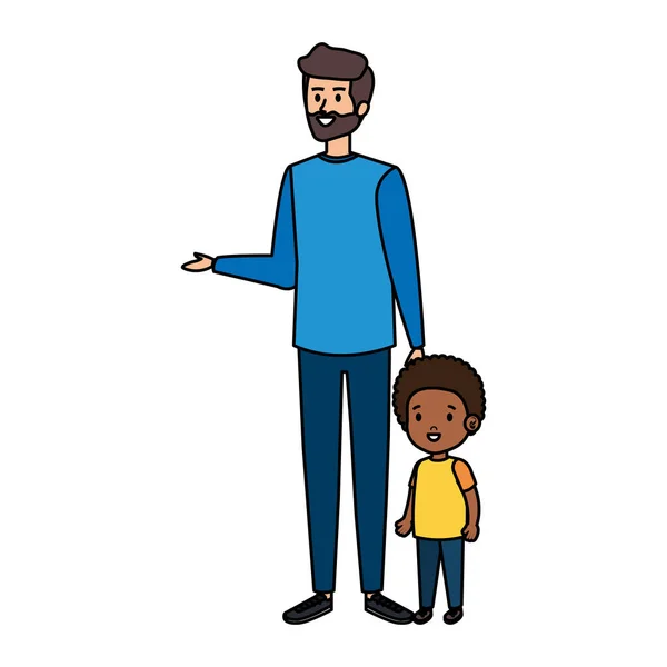 Jeune père avec afro fils personnages — Image vectorielle