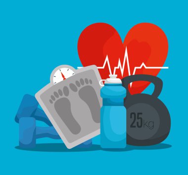 tartı makinesi ve su şişesi ile kalp atışı