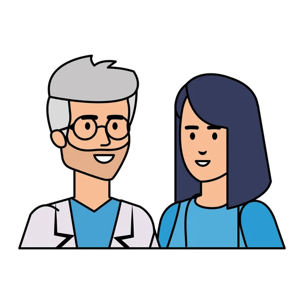 Pareja de profesionales médicos y cirujanos personajes — Vector de stock