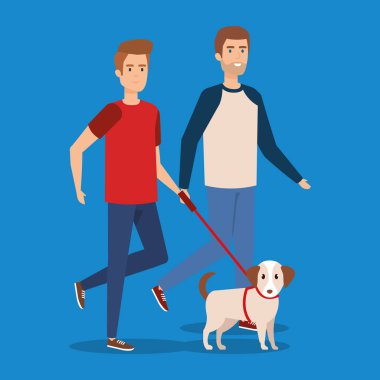 köpek ile yürüyen genç adam