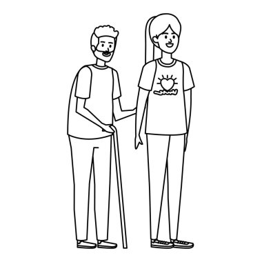 Genç bir kadın dedesine yardım ediyor.