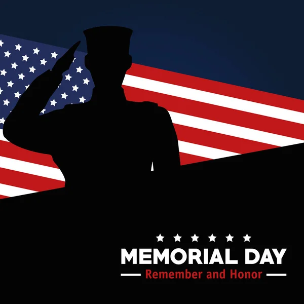 Memorial day celebration of soldier with usa flag — Stock Vector