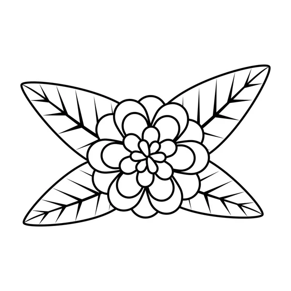 Rosa con icono de hojas — Vector de stock