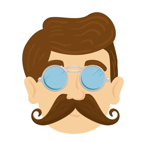 Head man hipster with mustache and glasses — Stock Vector