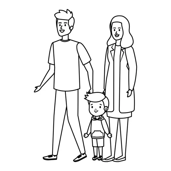 Couple de parents avec fils personnages — Image vectorielle