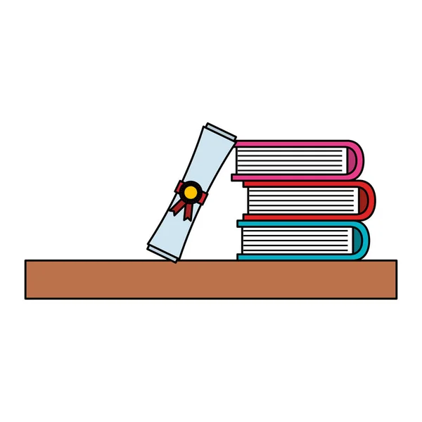 Libros pila de la escuela con diploma — Vector de stock