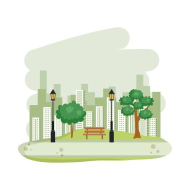 Park binaları siluetinde ağaç