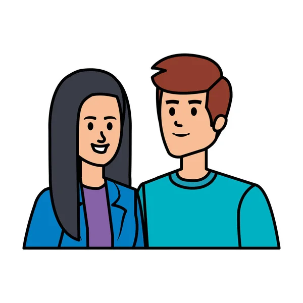 Jóvenes avatares pareja personajes — Vector de stock