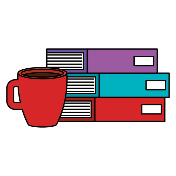 Books school pile with coffee cup — Stock Vector