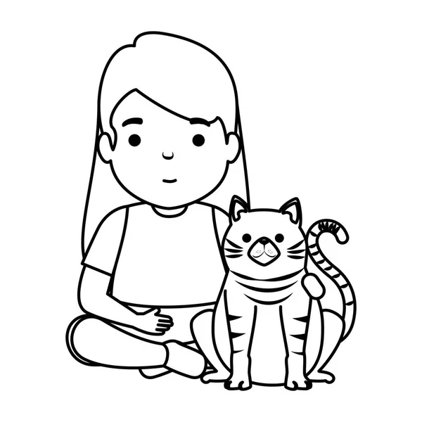 Милая маленькая девочка с кошечкой — стоковый вектор
