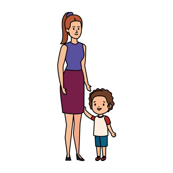 Young mother with little son characters — Stock Vector
