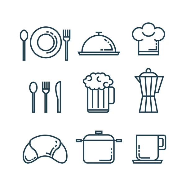 Restaurante línea plana iconos — Archivo Imágenes Vectoriales