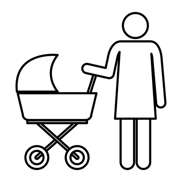 Figure mother with baby cart silhouette avatars — Stock Vector